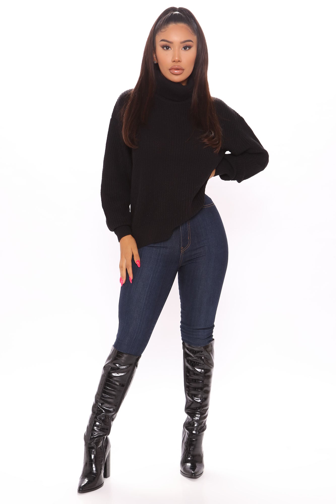 Roll With The Flow Turtleneck Sweater - Black