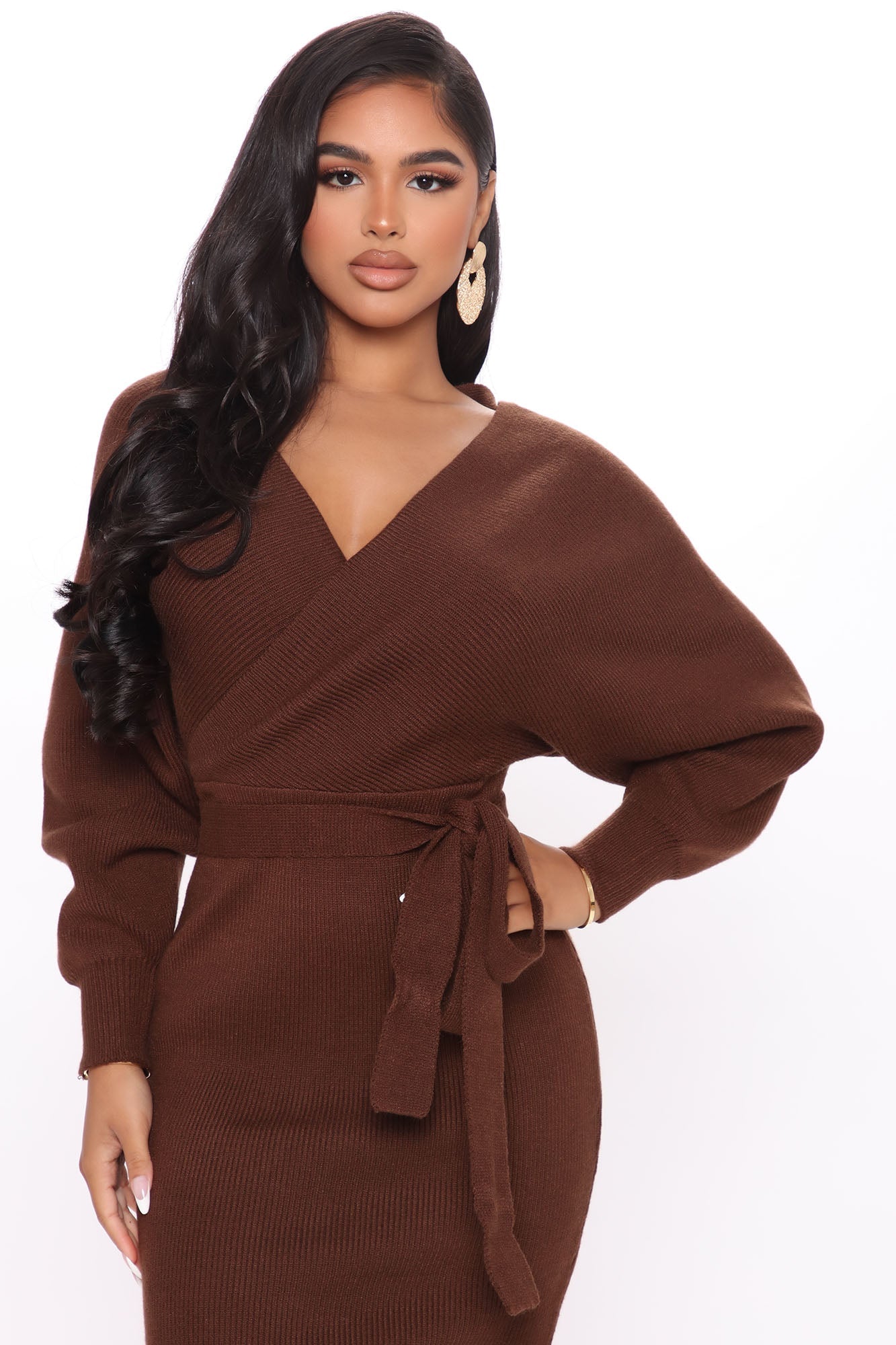 Mona Sweater Midi Dress - Chocolate