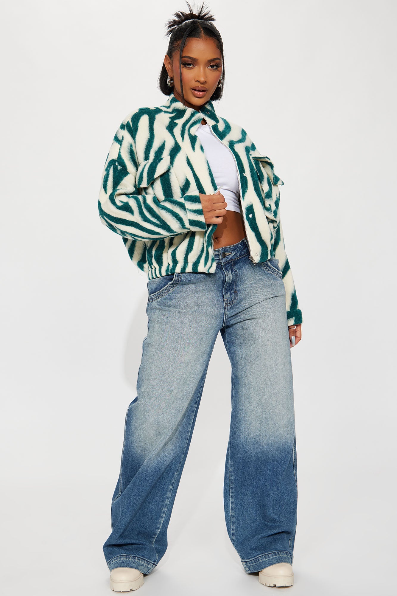 Mixed Feelings Faux Wool Jacket - Green/combo