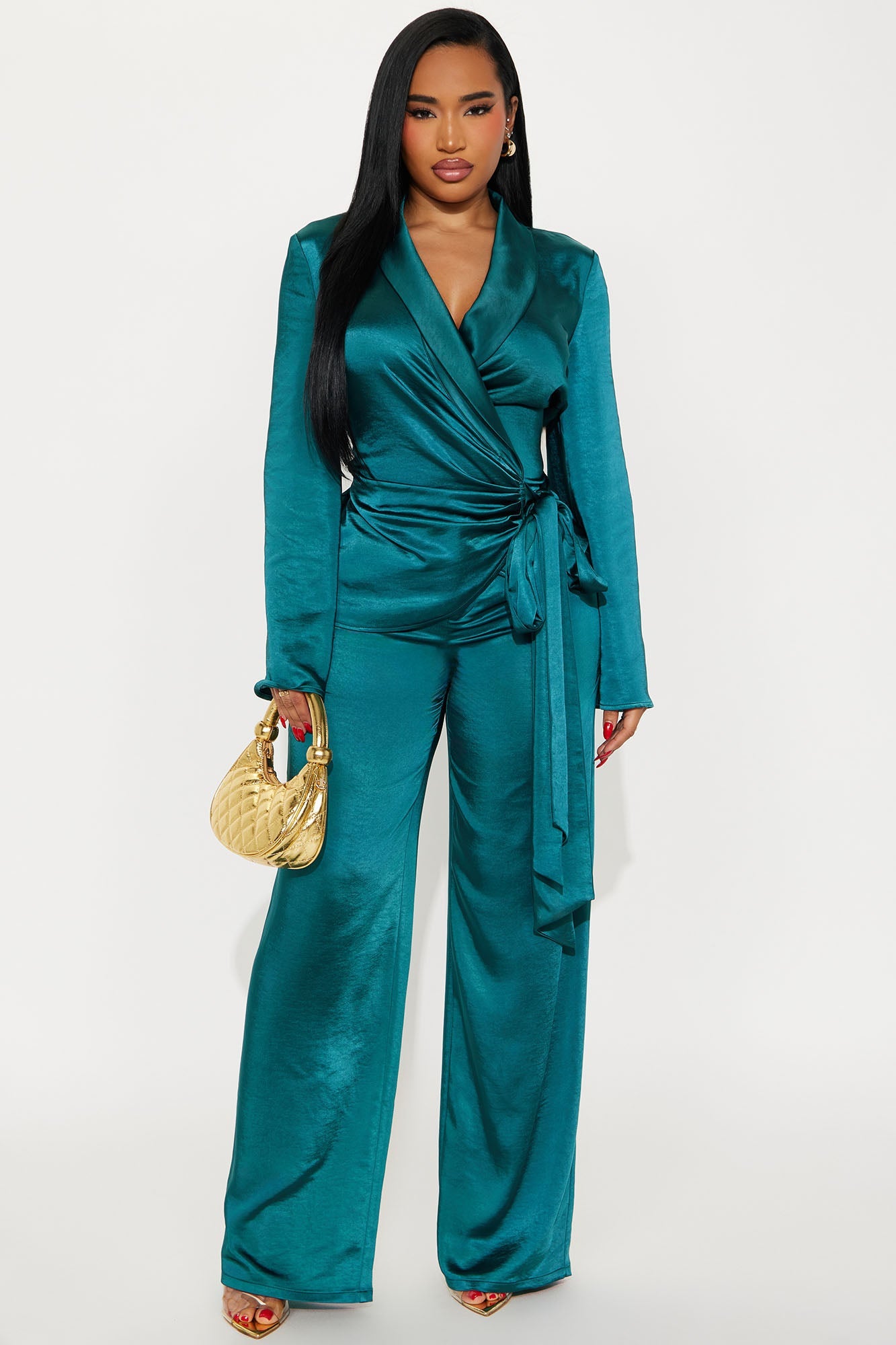 One And Only Satin Blazer Set - Teal