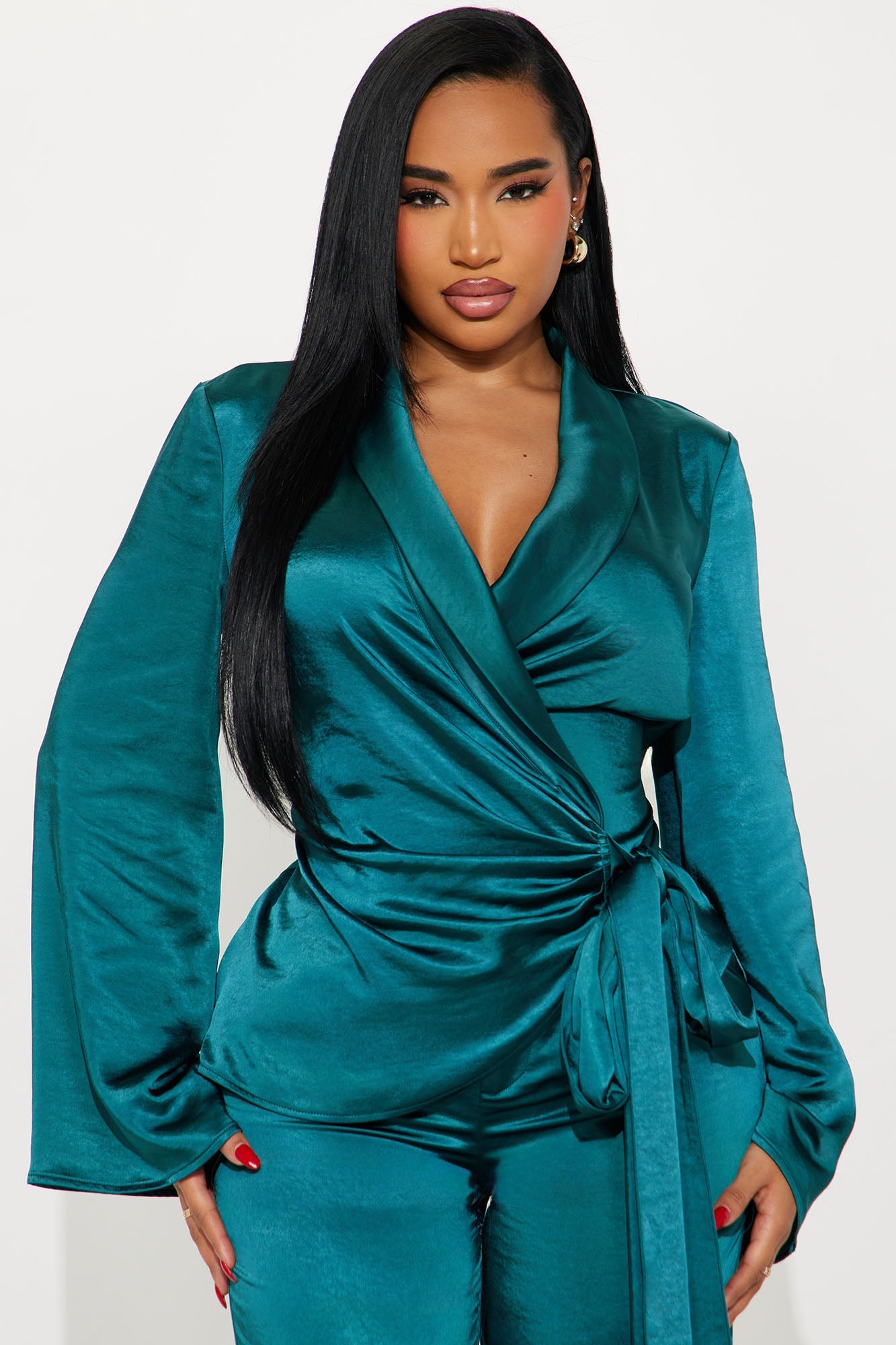 One And Only Satin Blazer Set - Teal
