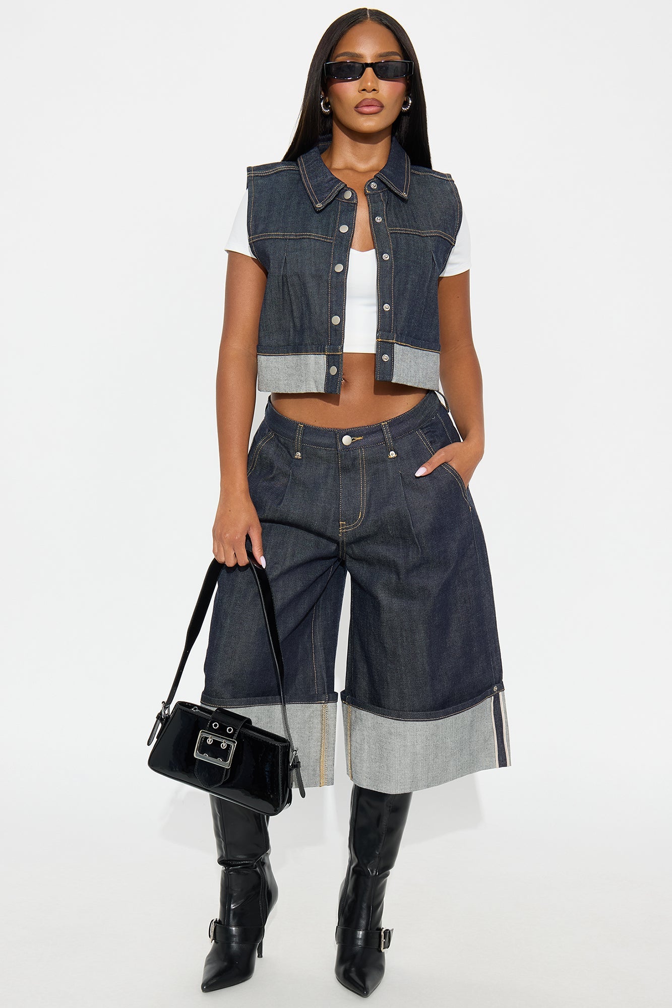 Premium Selvedge Cuffed Denim Vest - Dark Denim