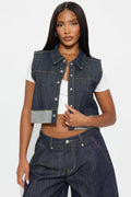 Premium Selvedge Cuffed Denim Vest - Dark Denim