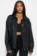 Mila Oversized Faux Leather Jacket - Black