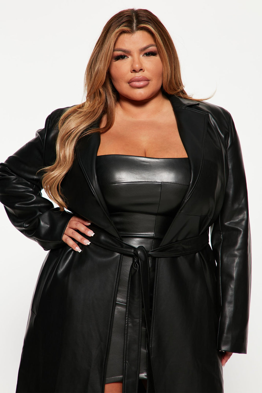 Into The Night Faux Leather Trench Coat - Black