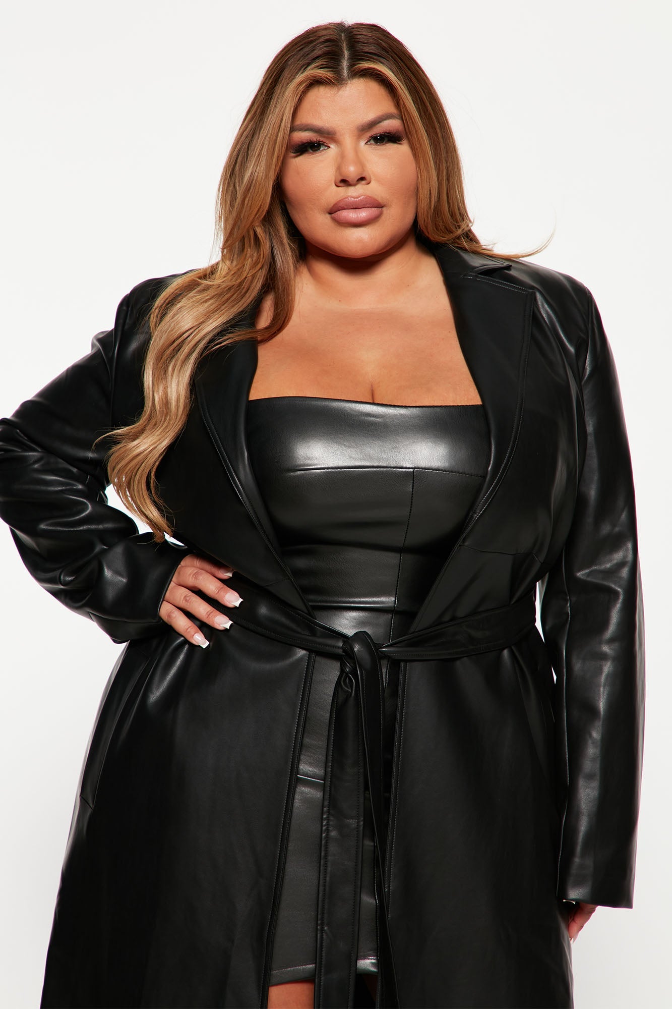 Into The Night Faux Leather Trench Coat - Black