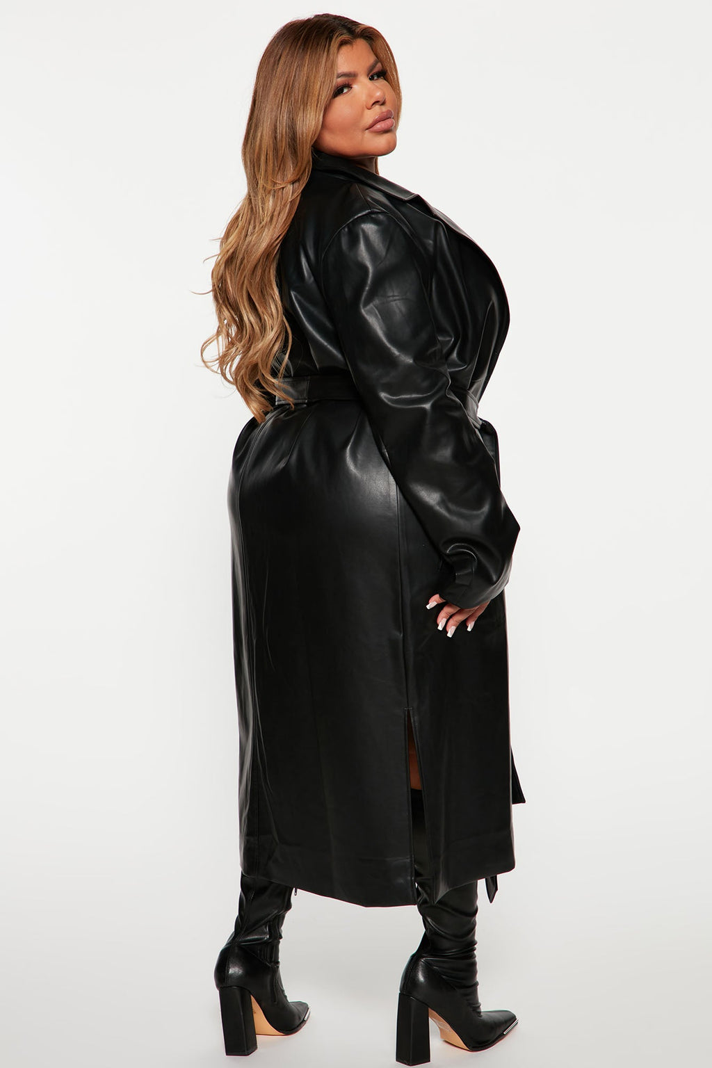 Into The Night Faux Leather Trench Coat - Black