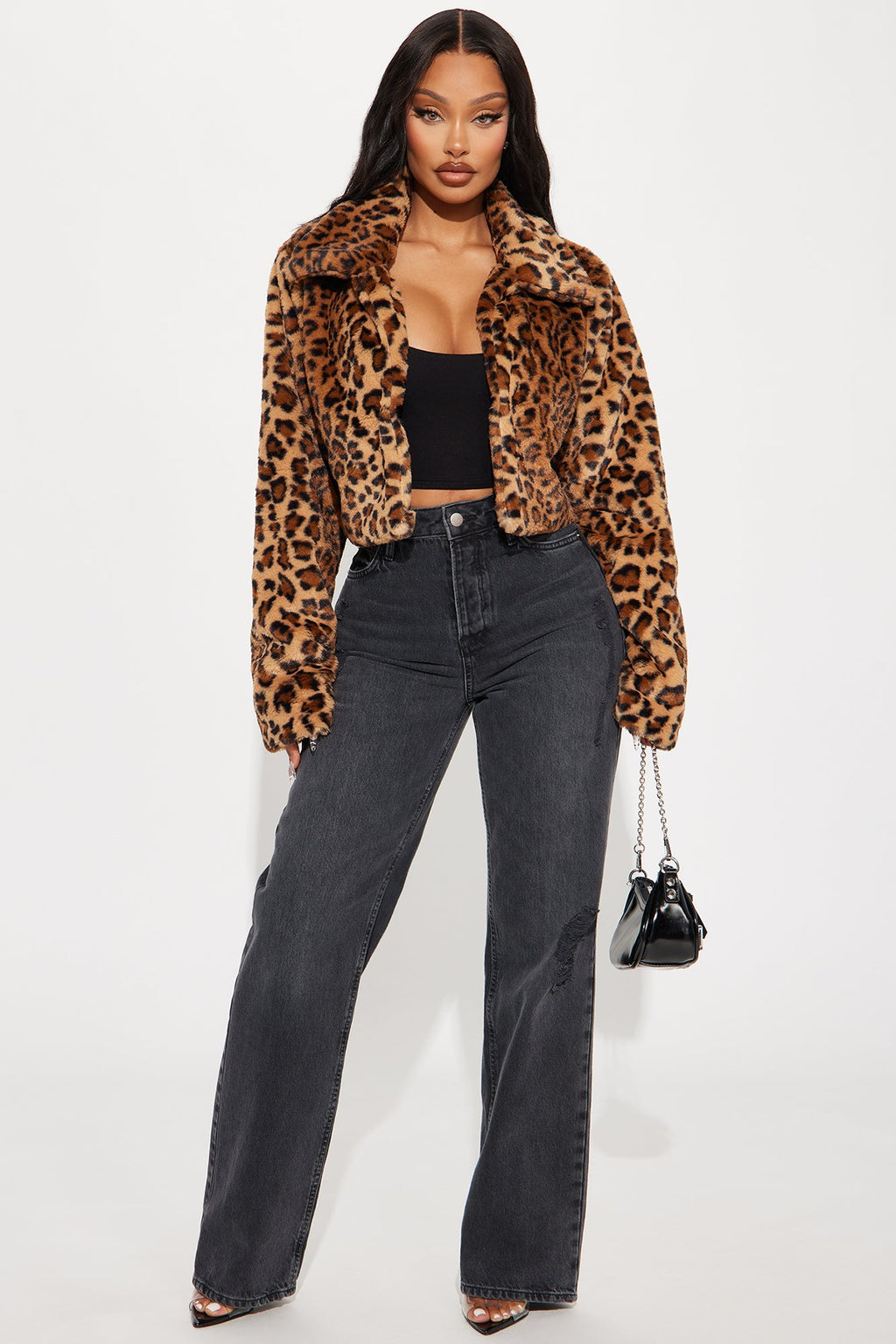 Karma Cropped Faux Fur Coat - Brown/combo