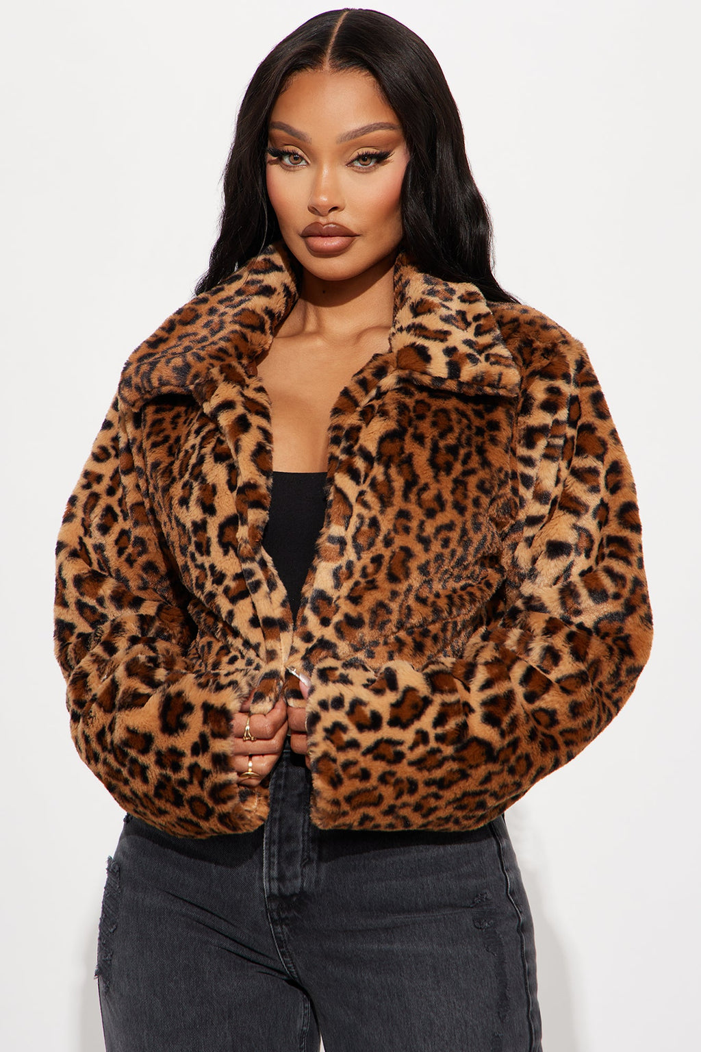 Karma Cropped Faux Fur Coat - Brown/combo