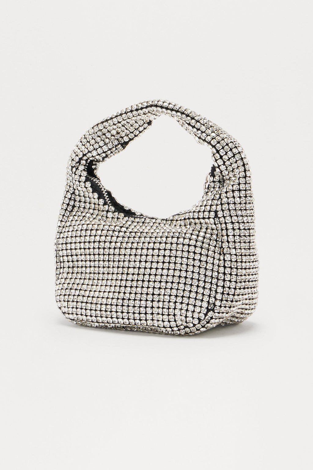 Glam Rush Rhinestone Satchel Handbag - Silver