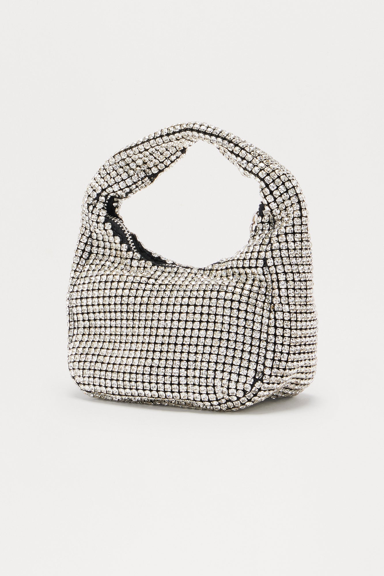 Glam Rush Rhinestone Satchel Handbag - Silver