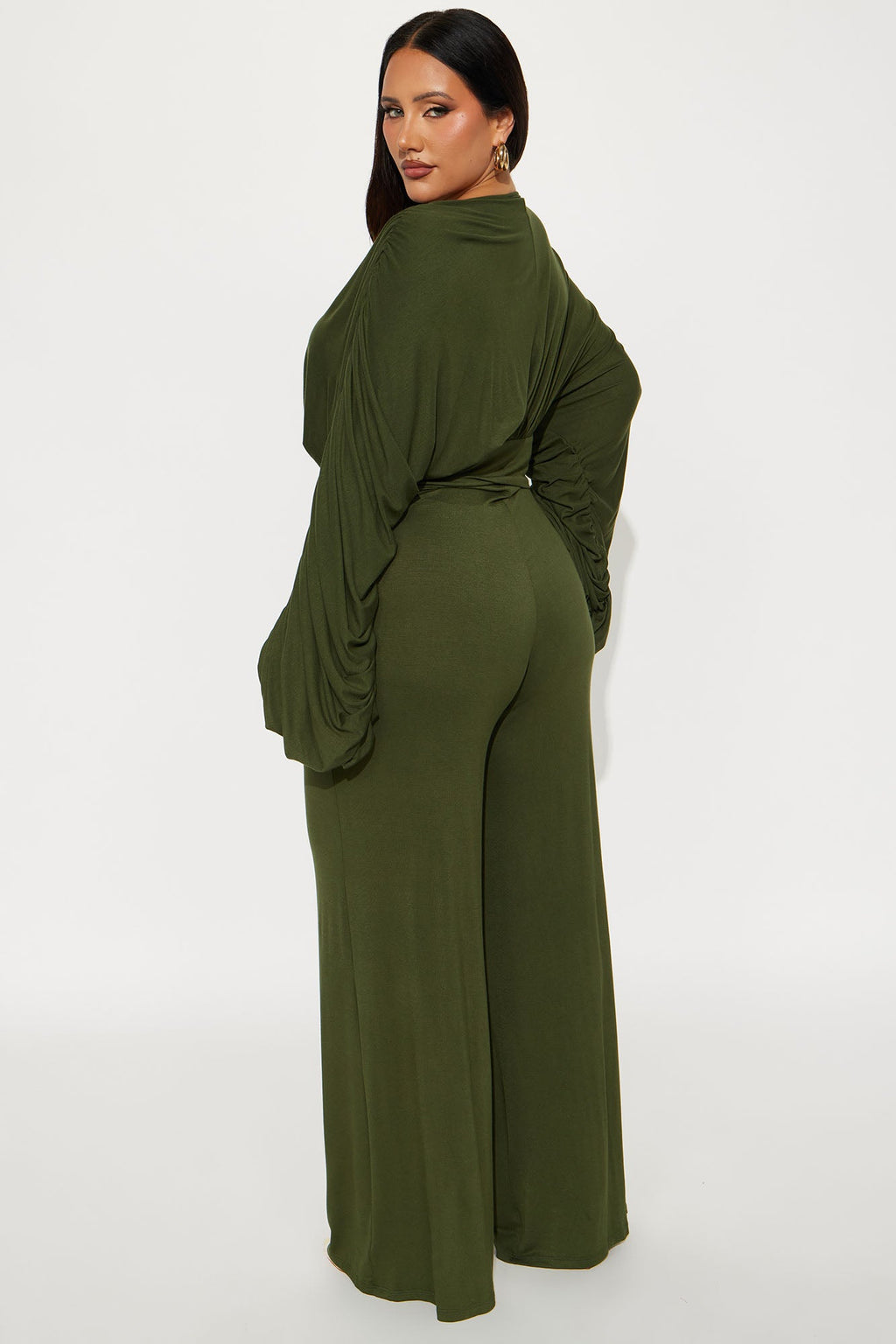 Ariana Ruched Sleeve Pant Set - Olive