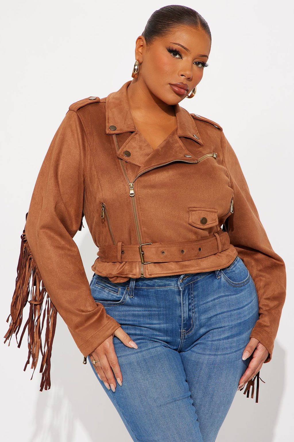 Wild West Connection Fringe Moto Jacket - Camel