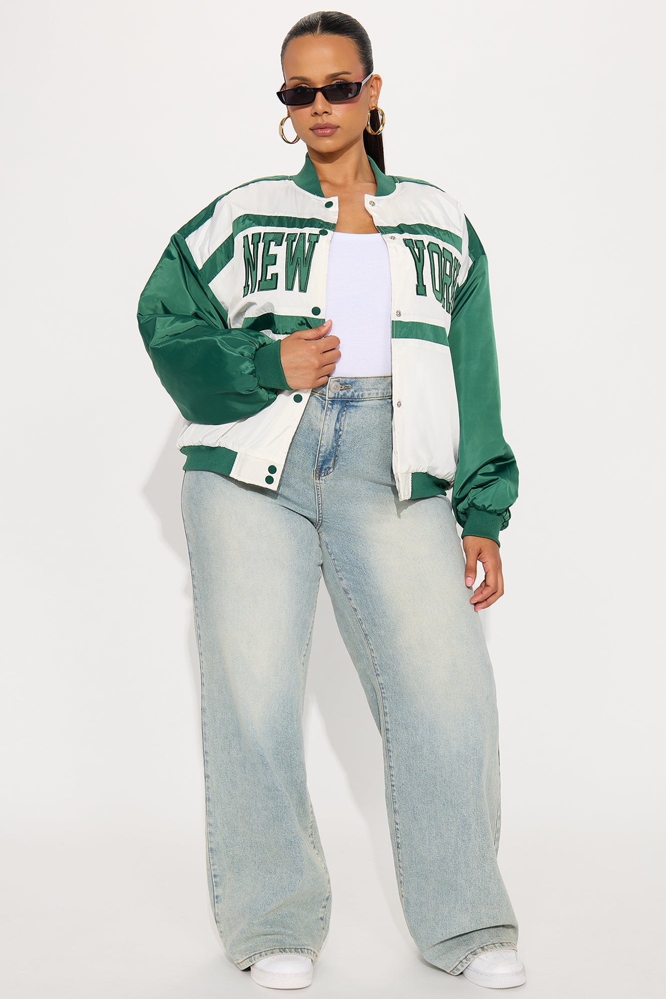 New York Chillin Varsity Bomber Jacket - Green/combo