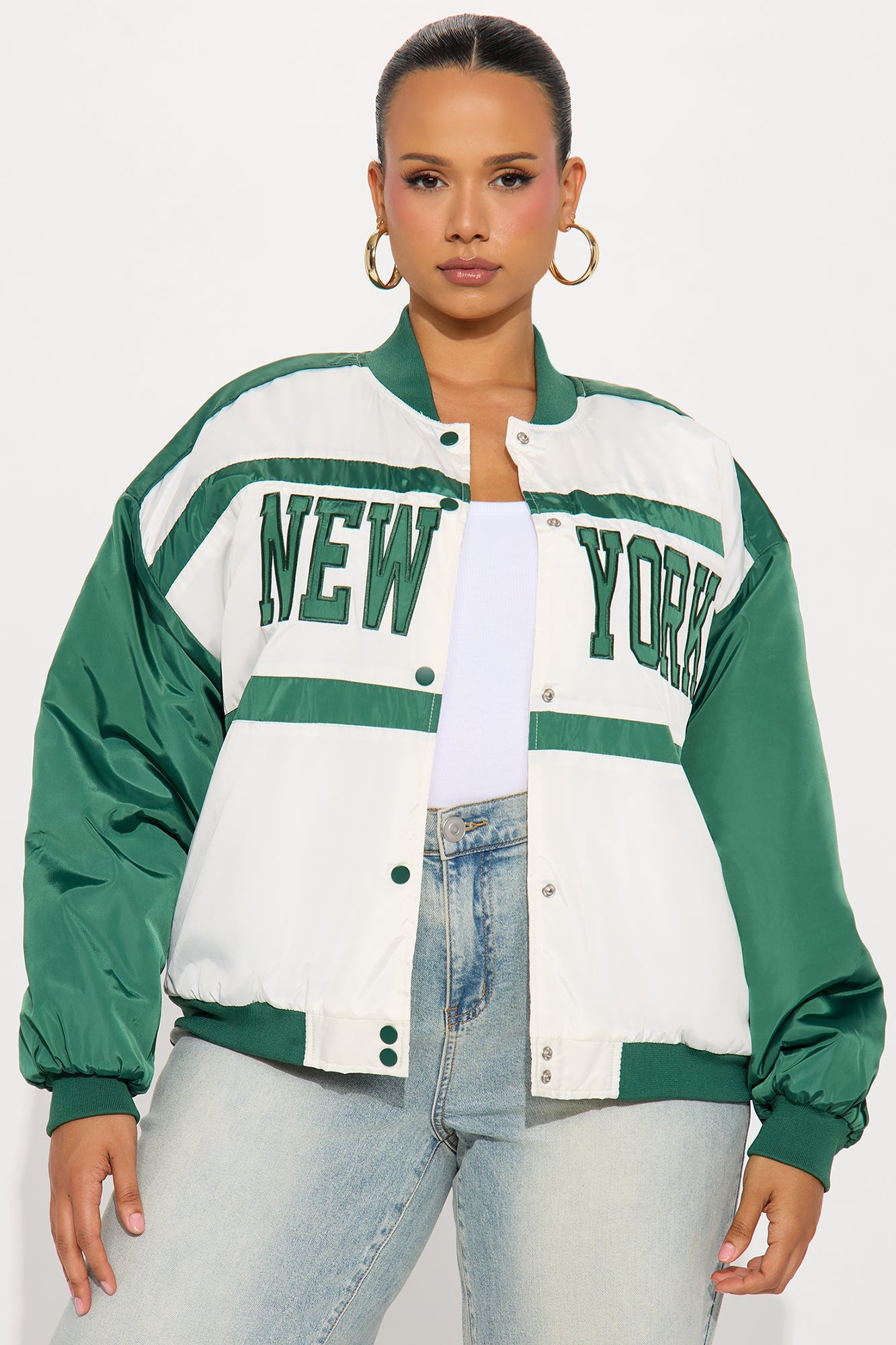 New York Chillin Varsity Bomber Jacket - Green/combo