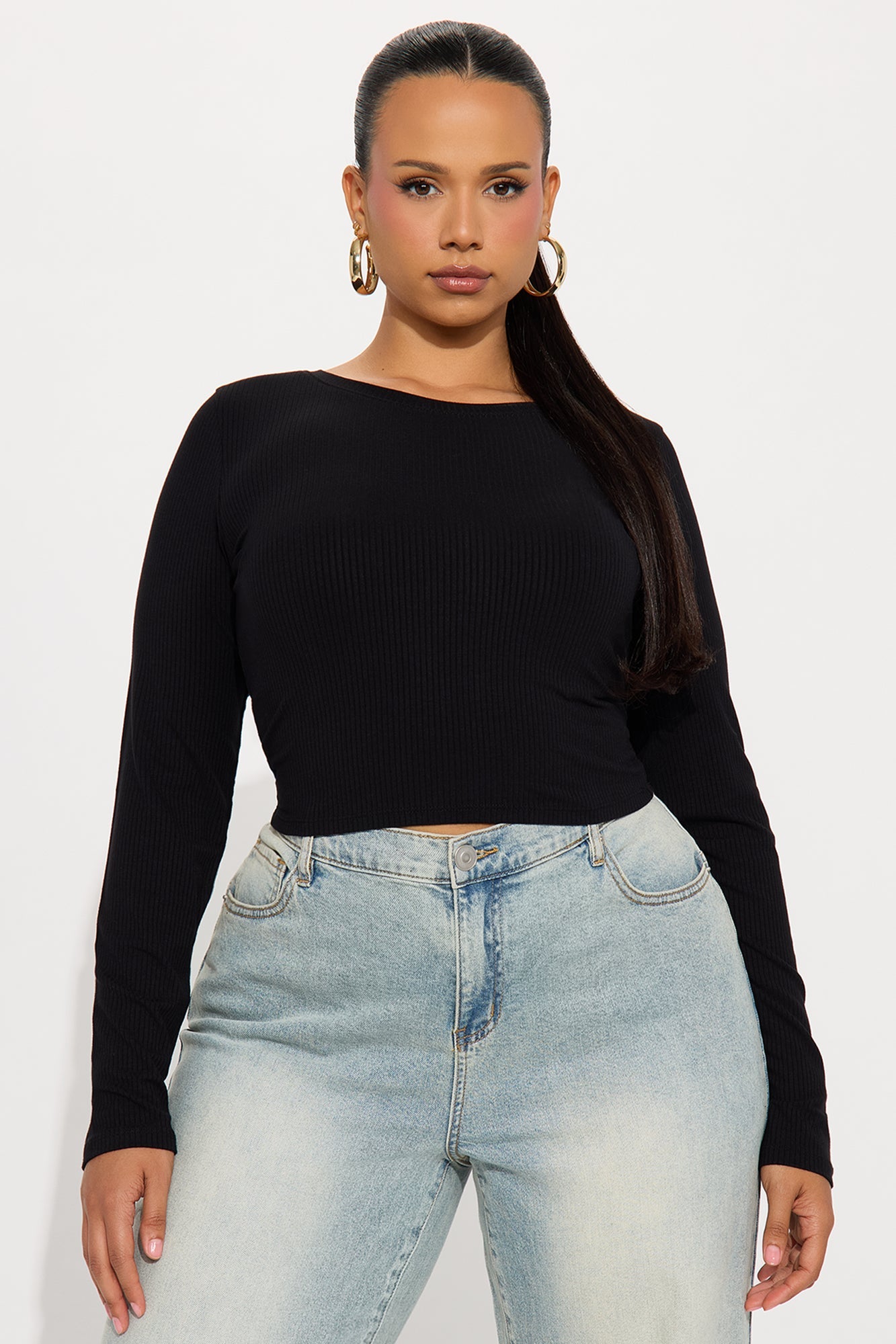 Jaclyn Cropped Long Sleeve Top - Black