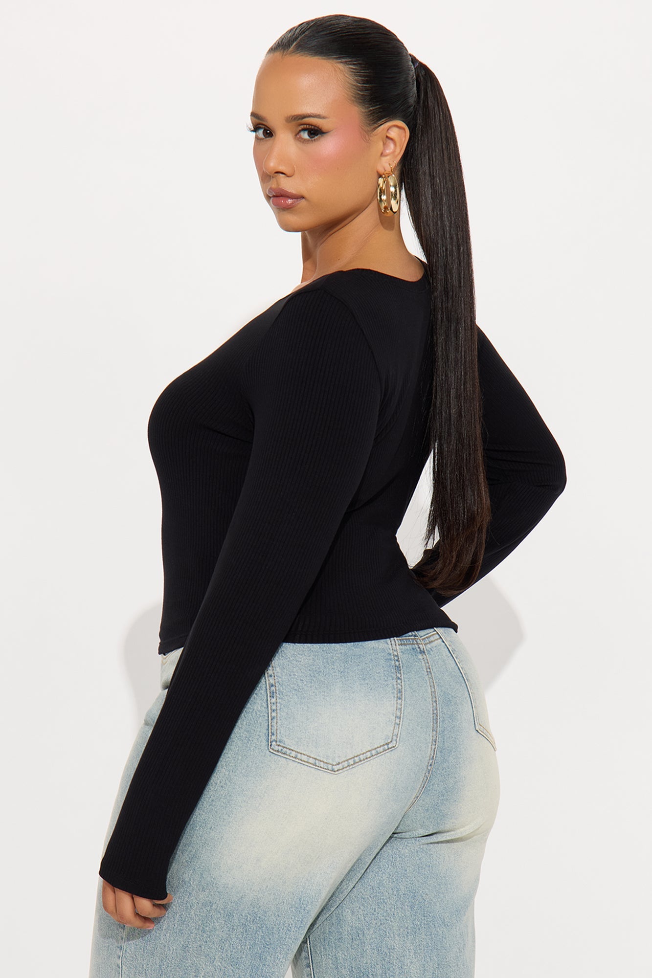 Jaclyn Cropped Long Sleeve Top - Black