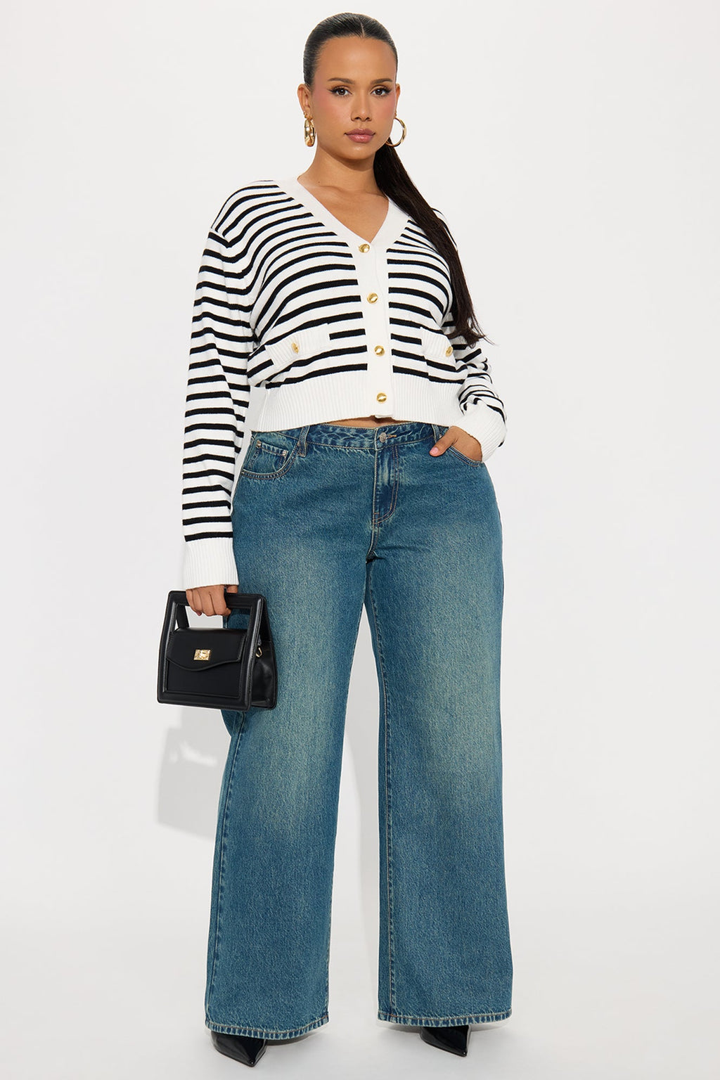 Country Club Striped Cardigan - White/combo