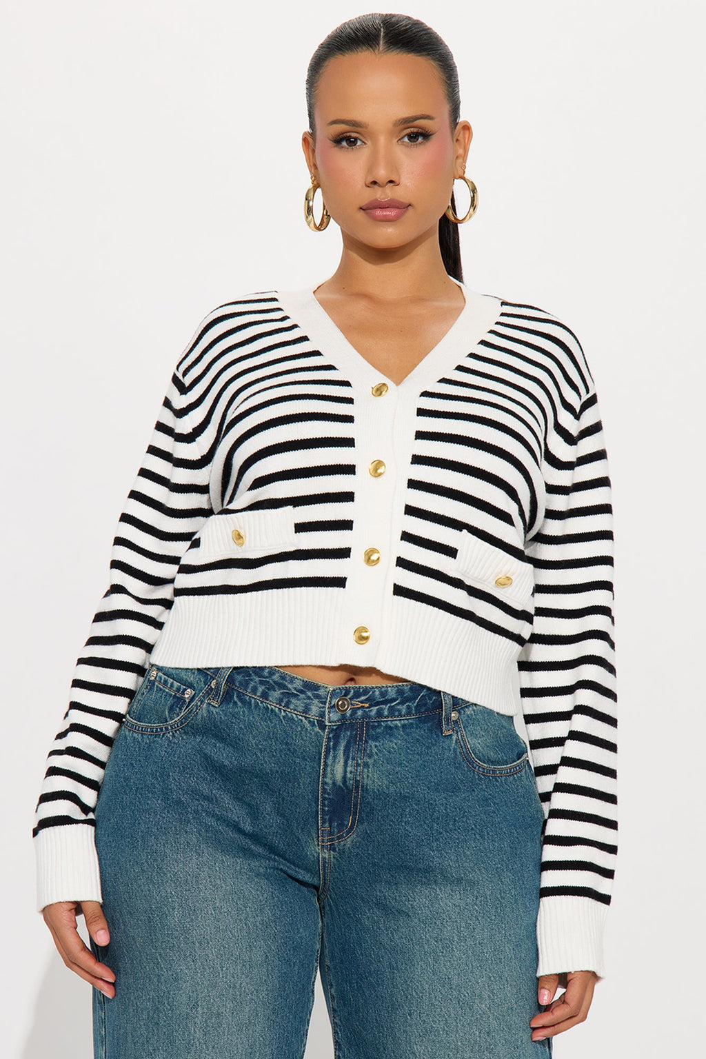 Country Club Striped Cardigan - White/combo