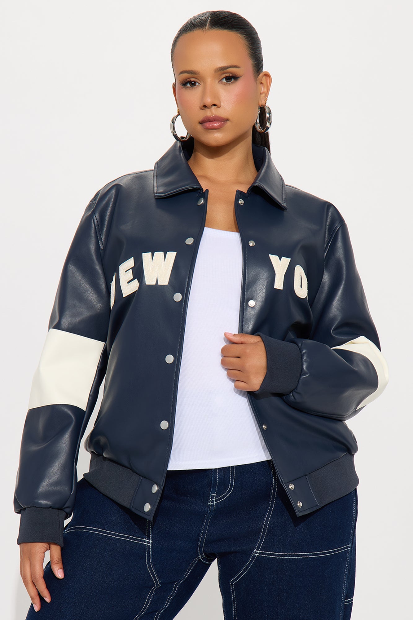 New York Rush Oversized Bomber Jacket - Navy/combo