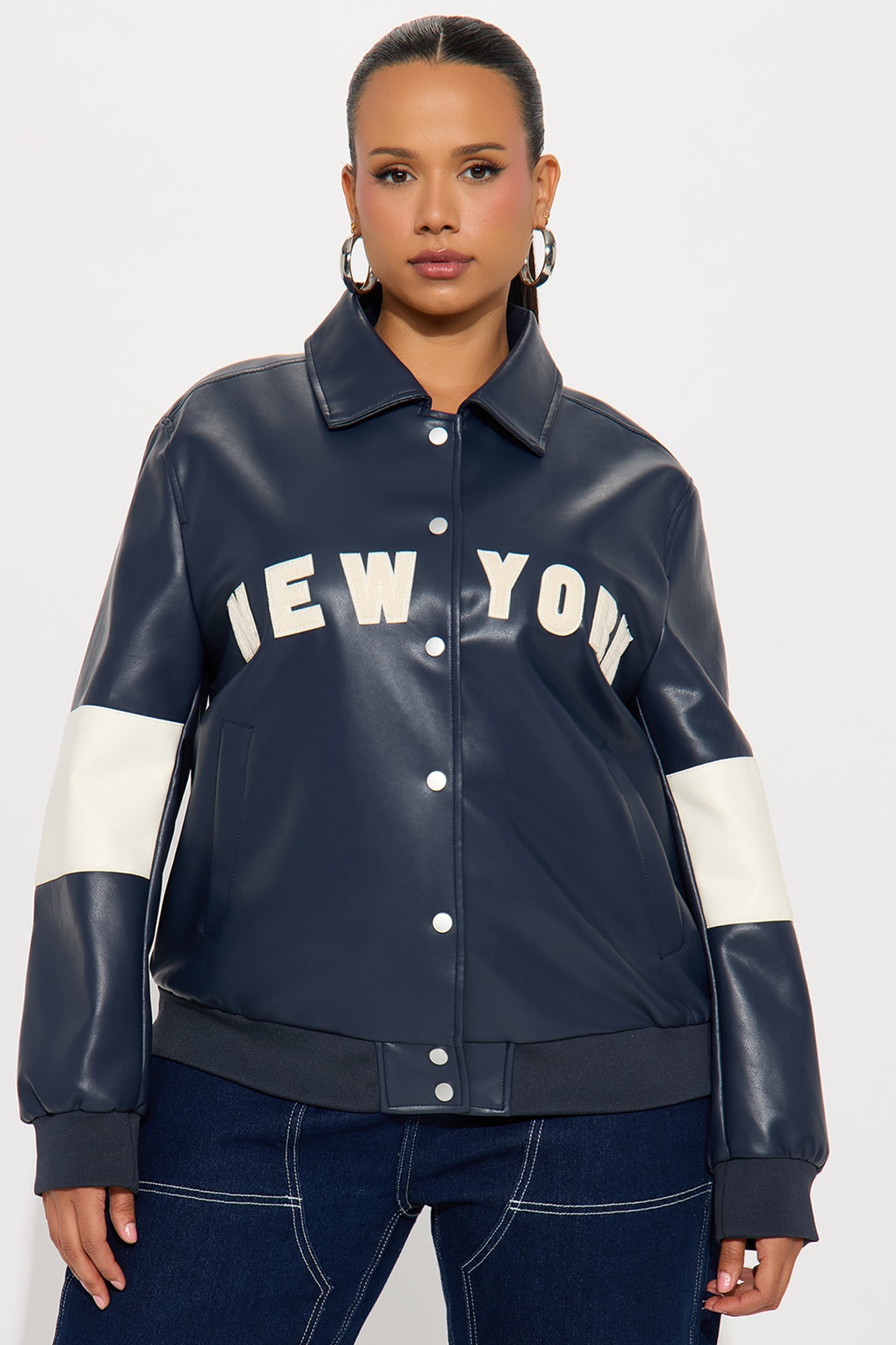 New York Rush Oversized Bomber Jacket - Navy/combo
