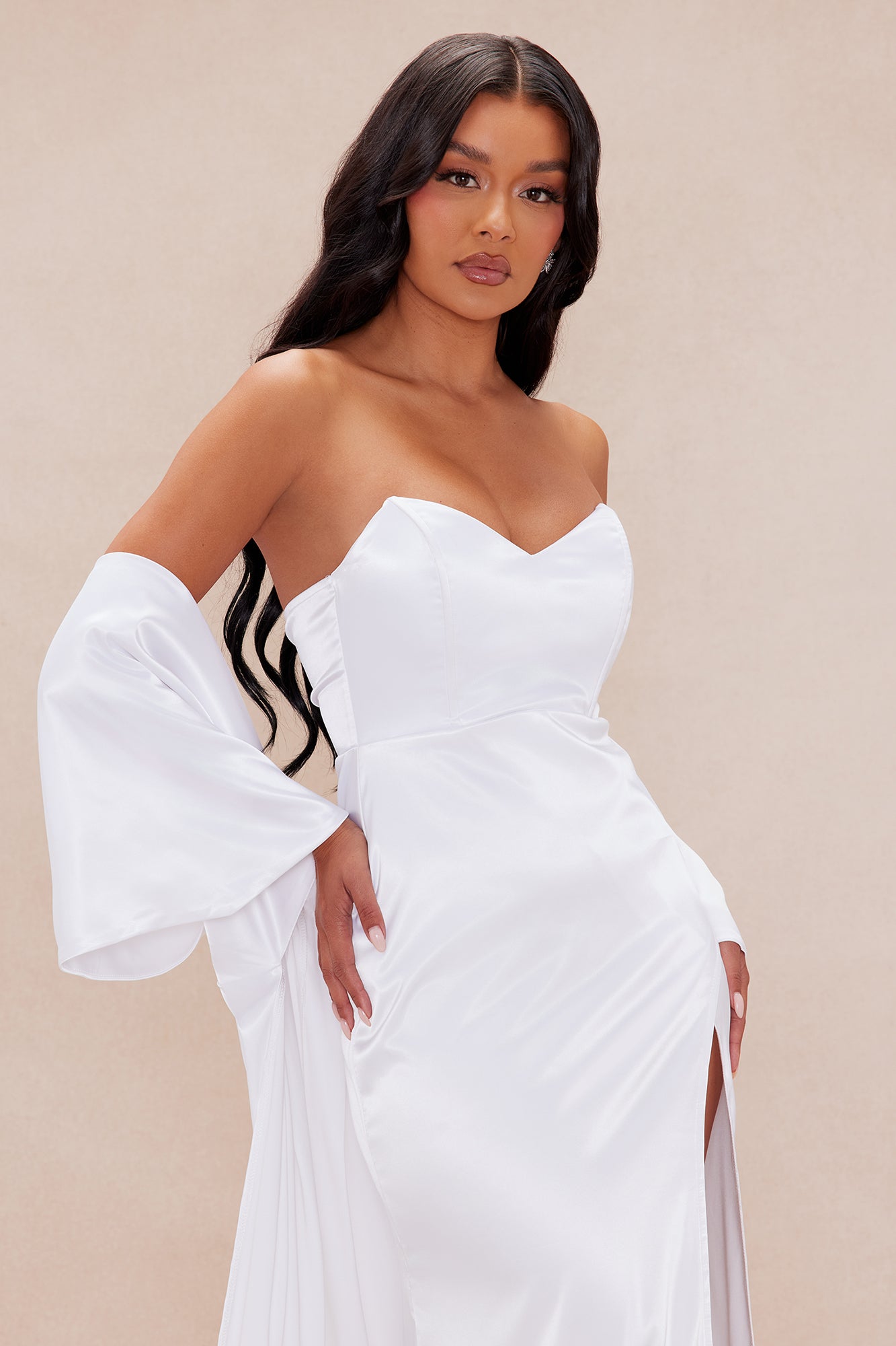 The Main Attraction Satin Gown Set - White