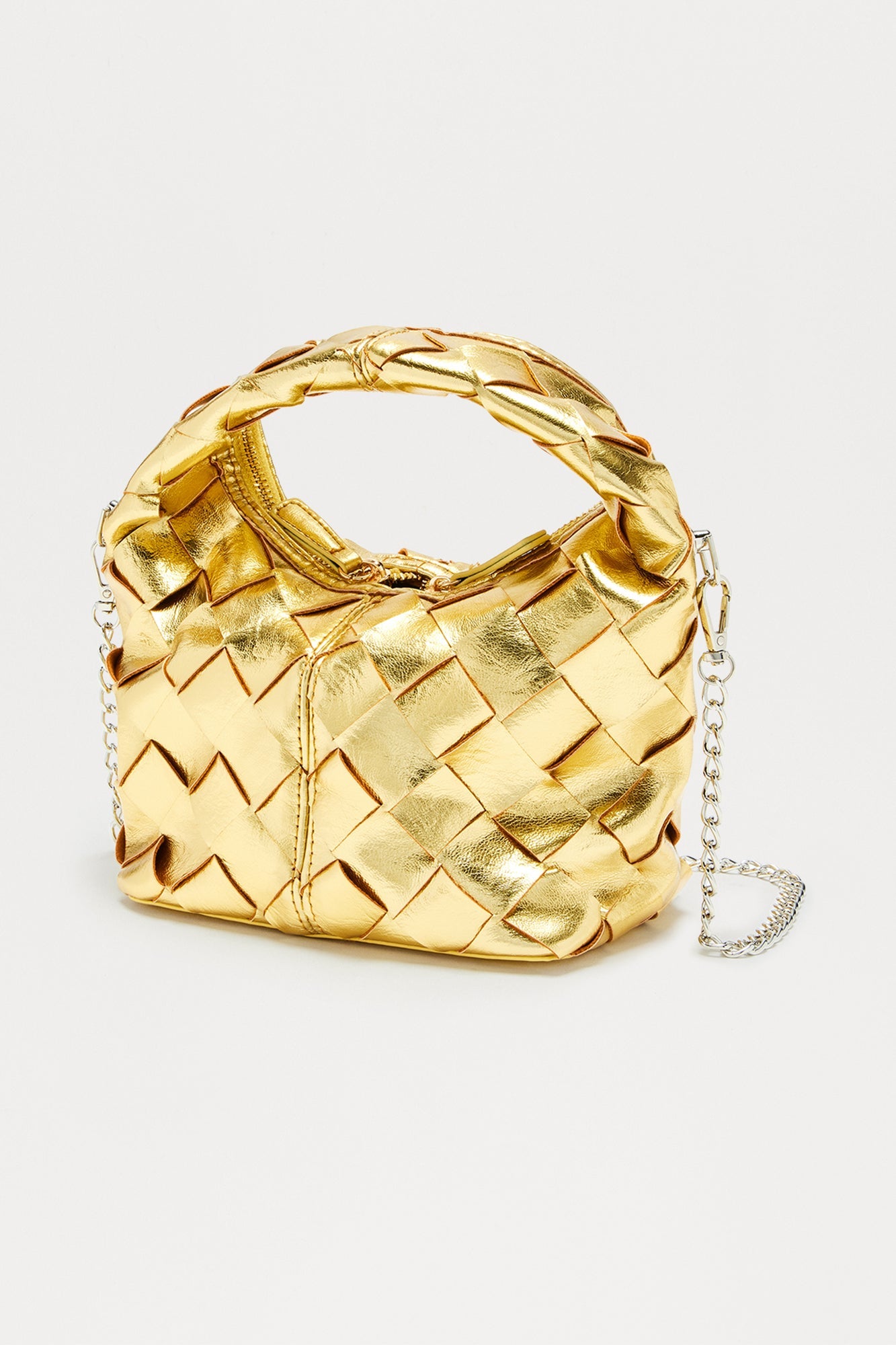 Shar Metallic Faux Leather Satchel Handbag - Gold