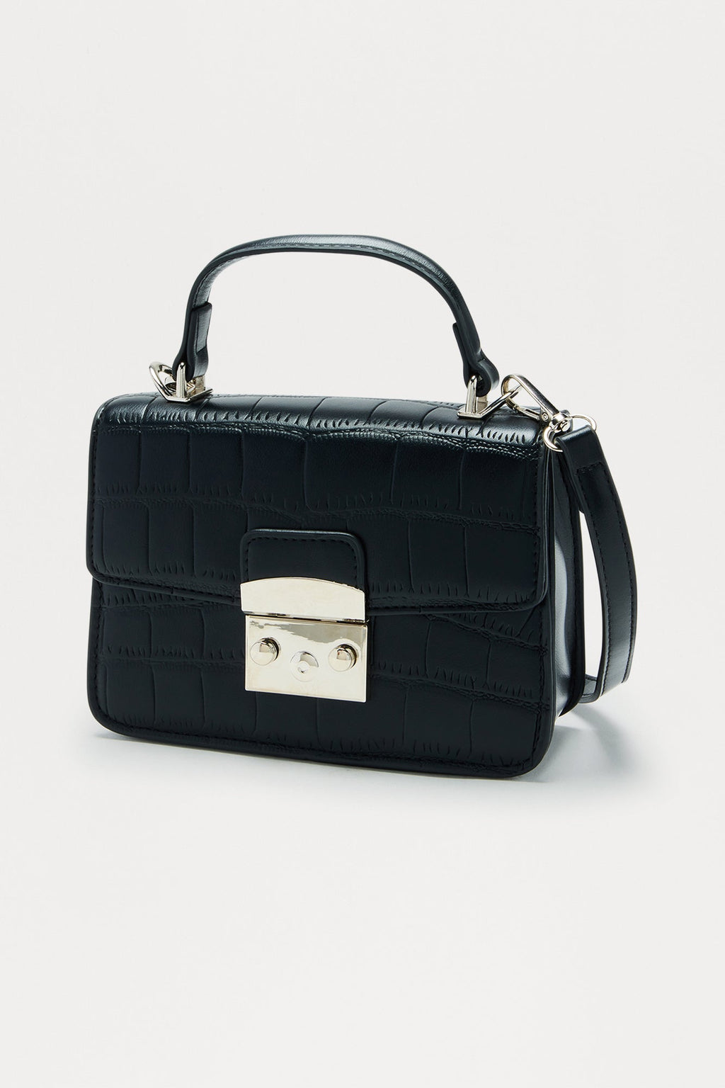 Snapped Up Embossed Croc Handbag - Black