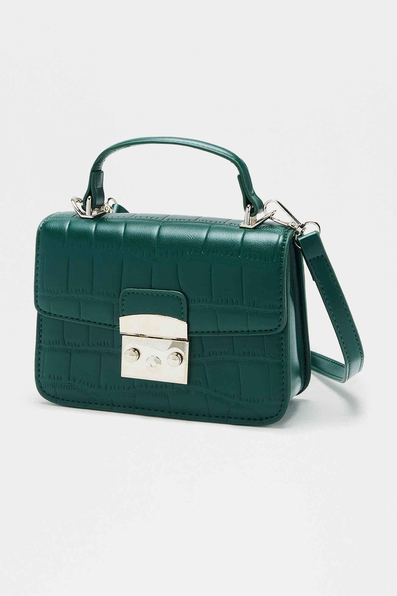 Snapped Up Embossed Croc Handbag - Hunter Green