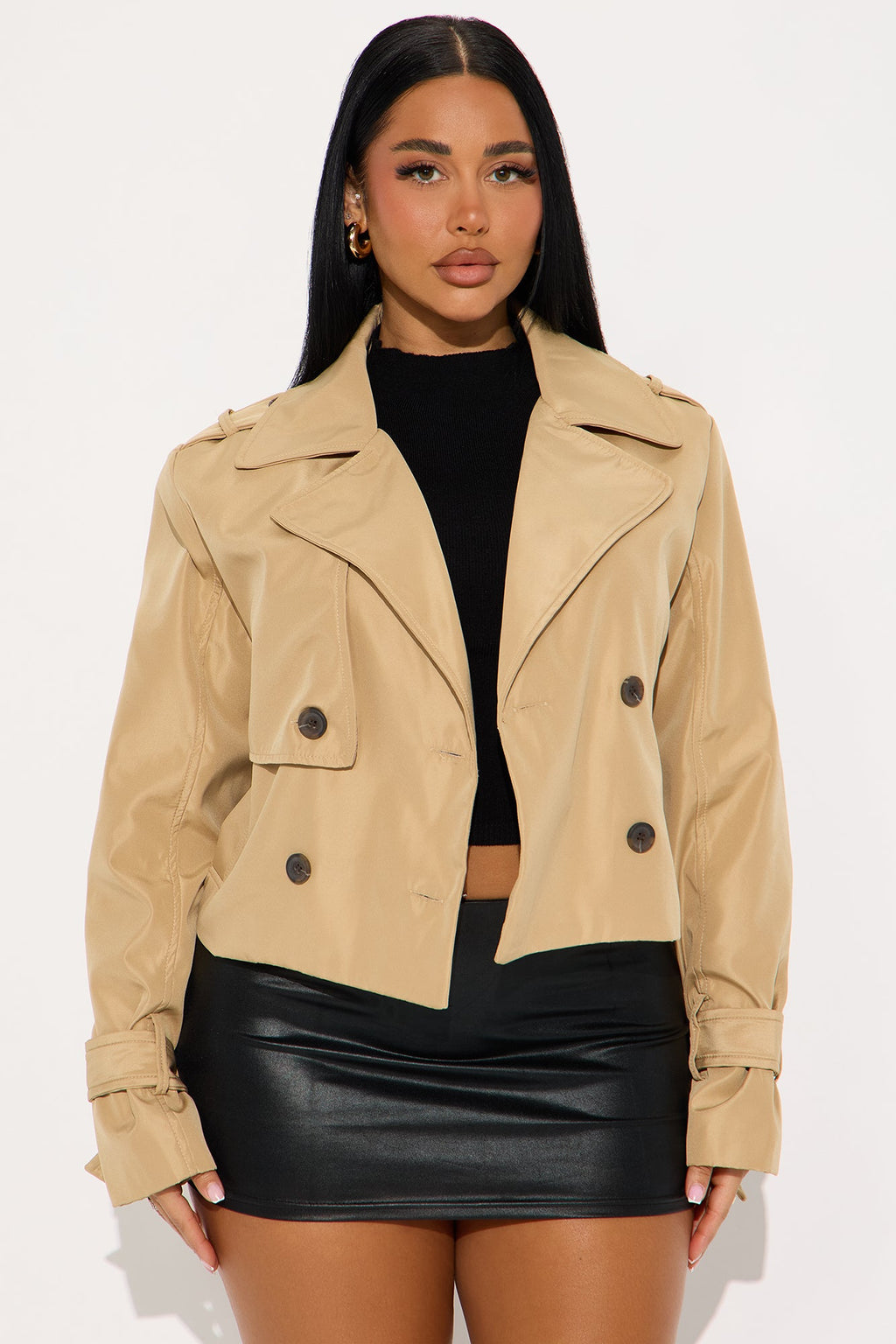 Come And Go Cropped Trench - Tan