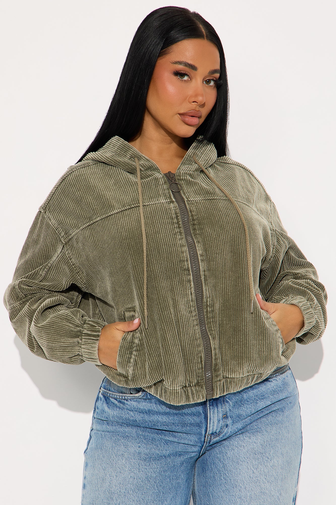 Hit The Road Corduroy Bomber Jacket - Olive