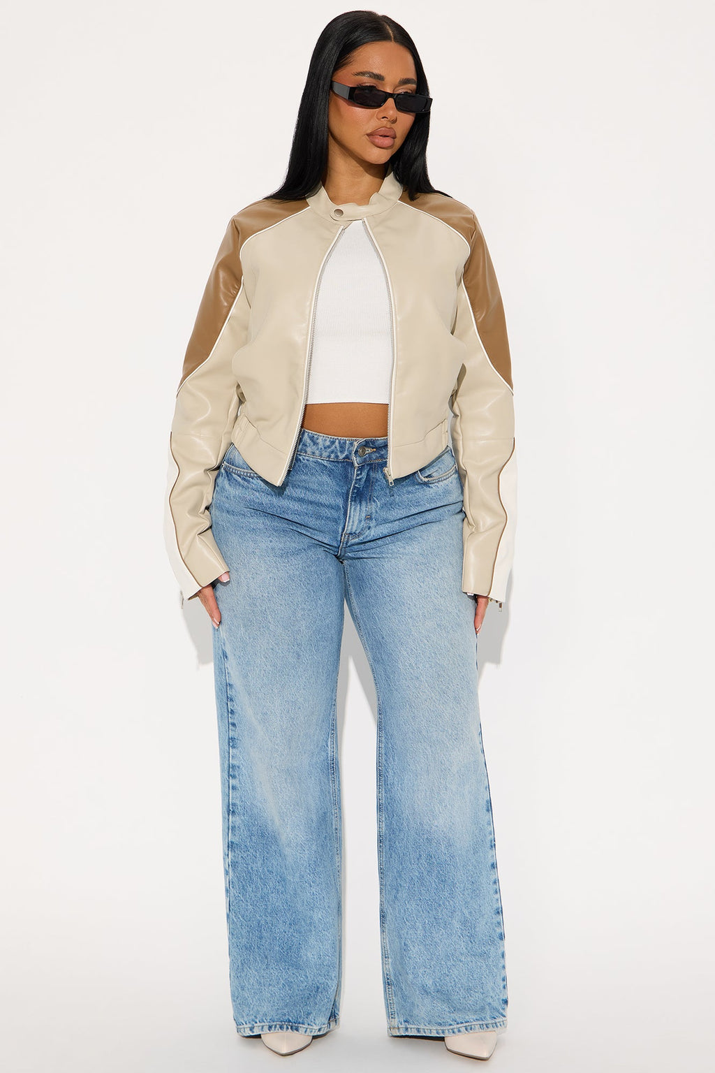 Fallon Faux Leather Moto Jacket - Brown/combo