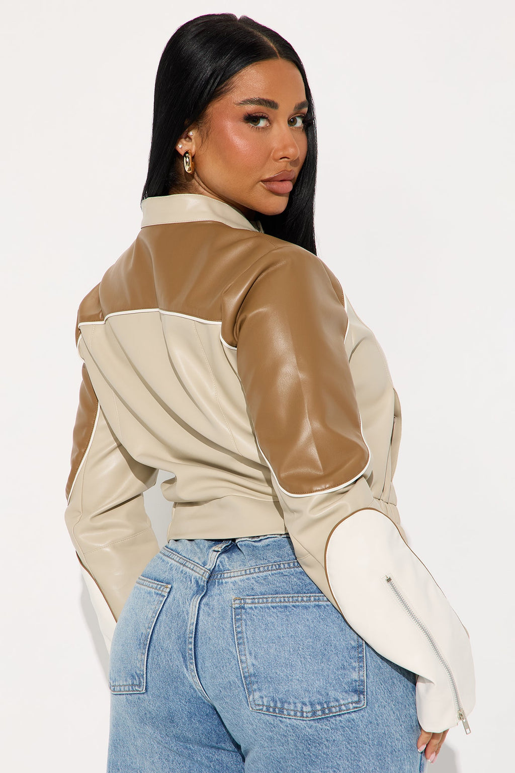 Fallon Faux Leather Moto Jacket - Brown/combo