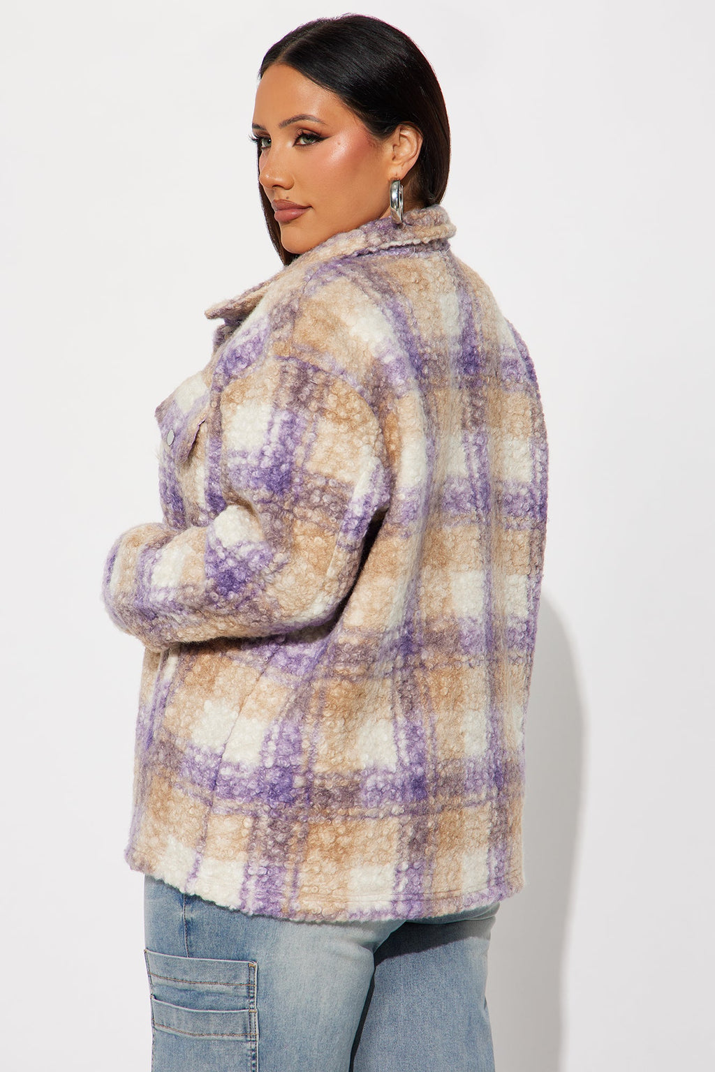 Campfire Nights Sherpa Plaid Shacket - Lavender/combo
