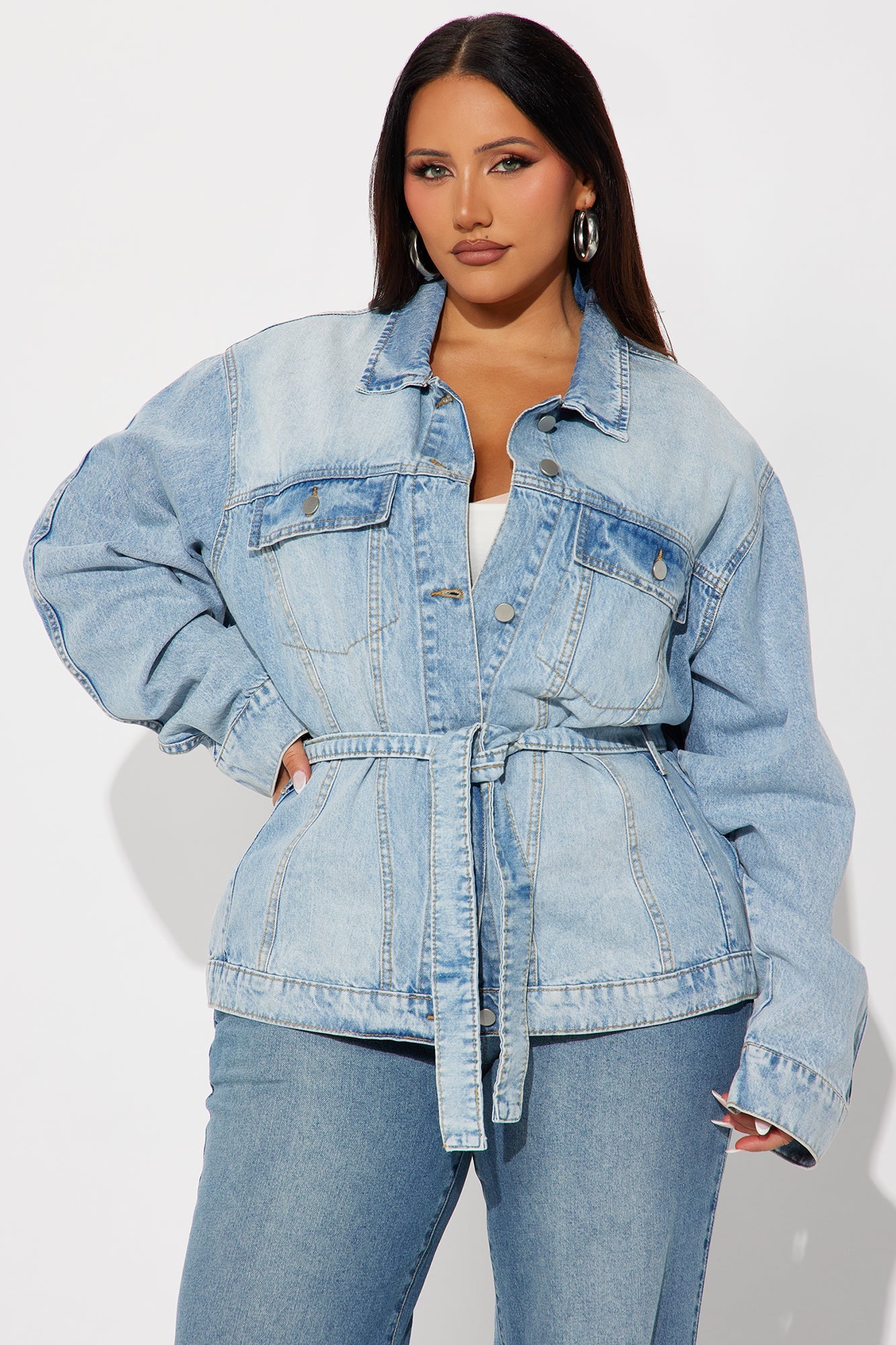 Selene Belted Hourglass Denim Jacket - Light Wash