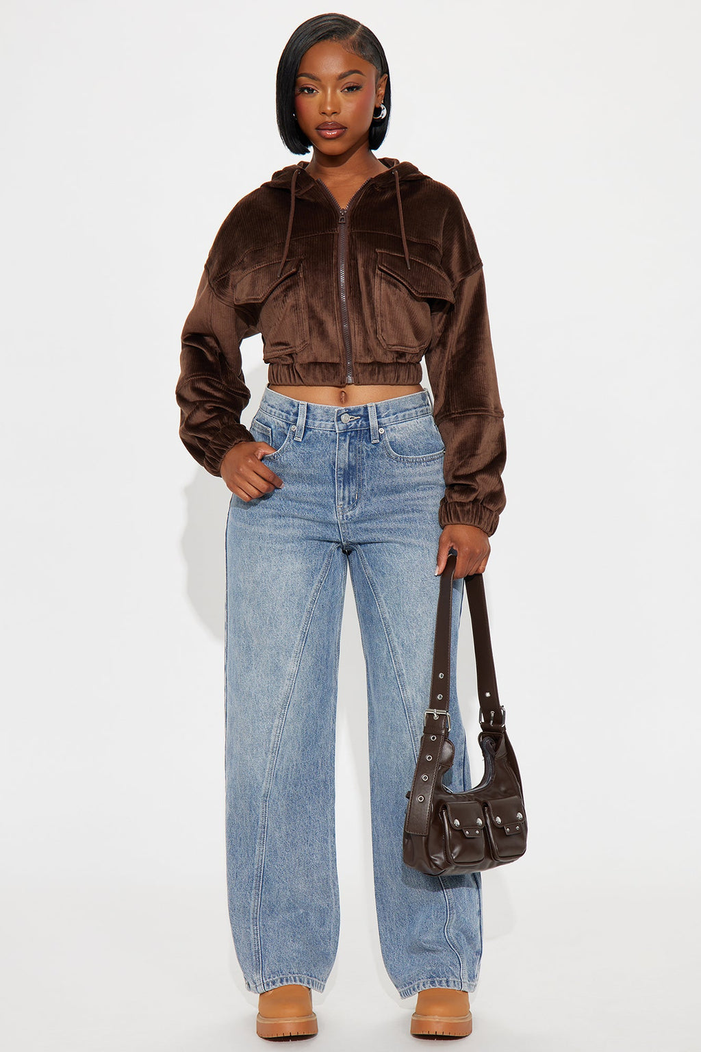 Ayesha Corduroy Cropped Jacket - Chocolate