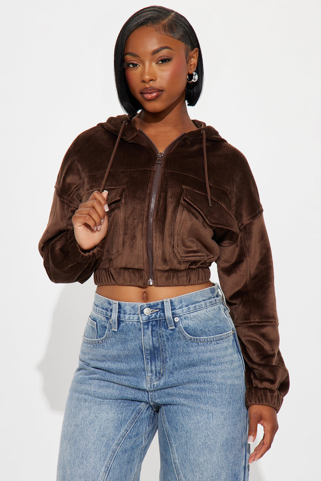 Ayesha Corduroy Cropped Jacket - Chocolate