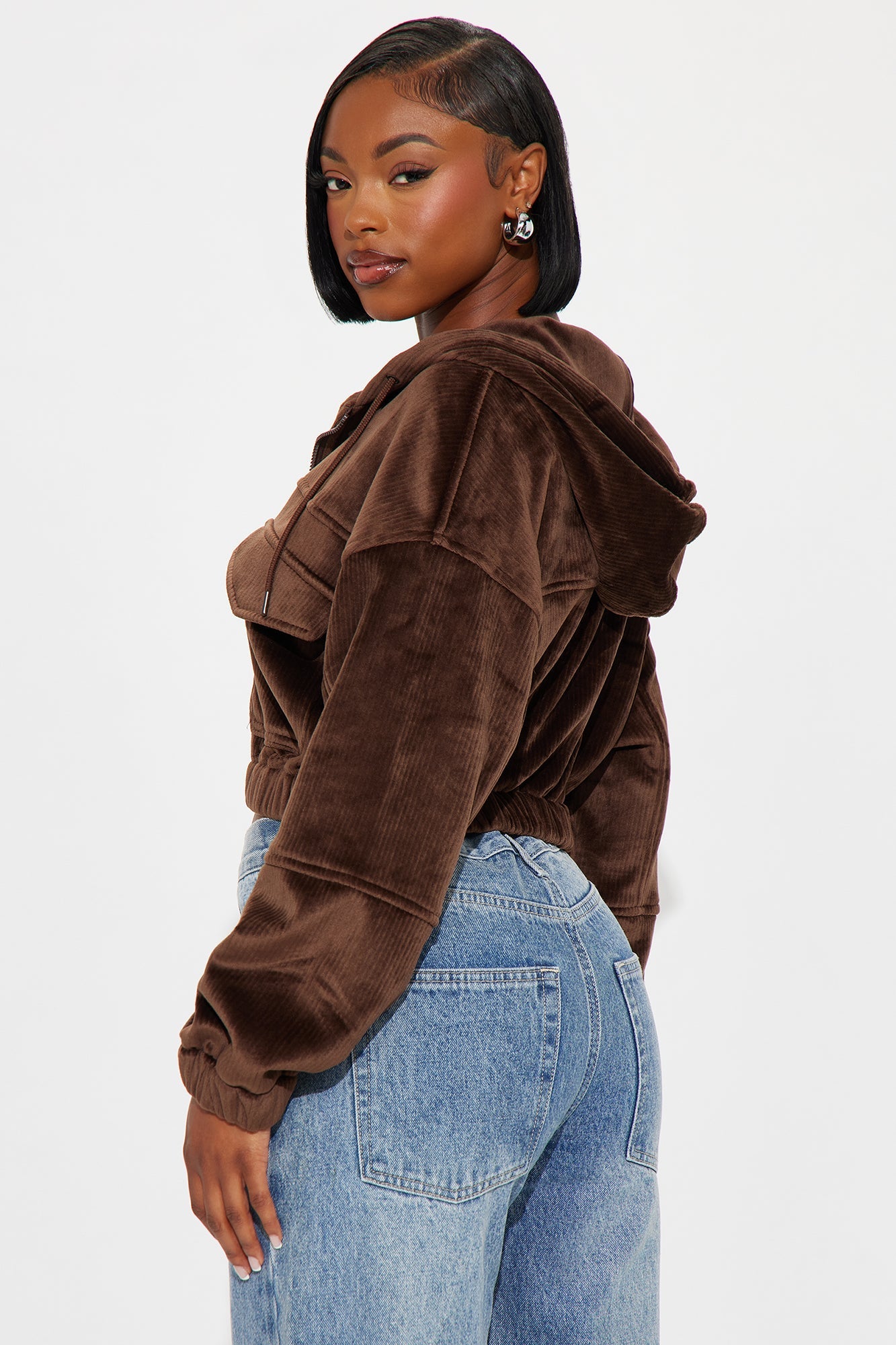 Ayesha Corduroy Cropped Jacket - Chocolate