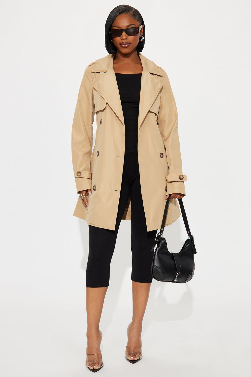 Avery Belted Nylon Trench Coat - Tan