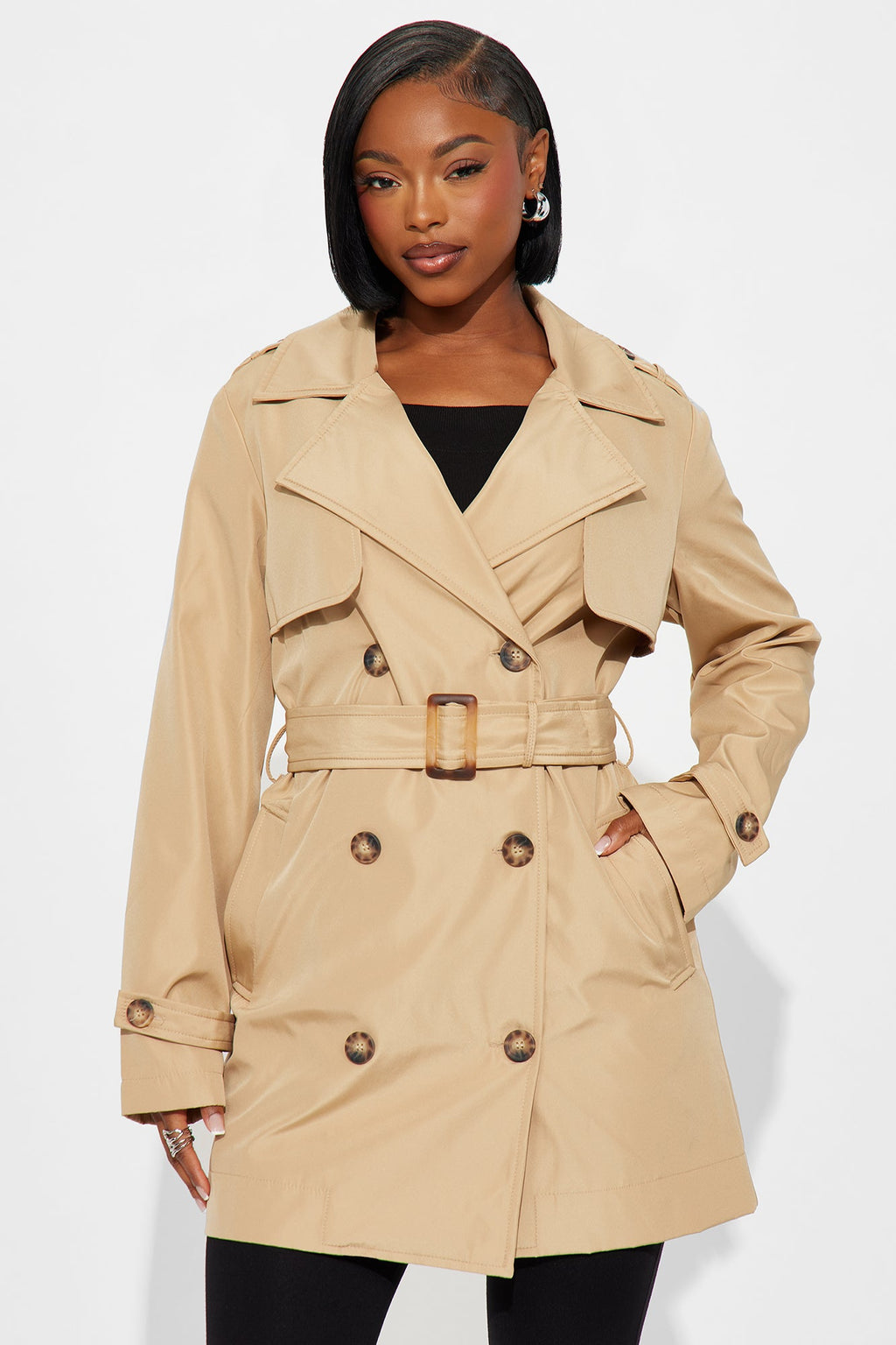 Avery Belted Nylon Trench Coat - Tan