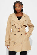 Avery Belted Nylon Trench Coat - Tan