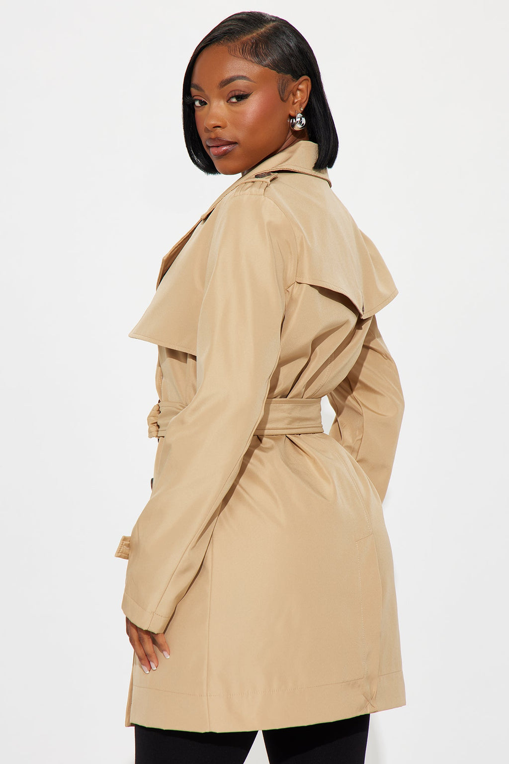Avery Belted Nylon Trench Coat - Tan