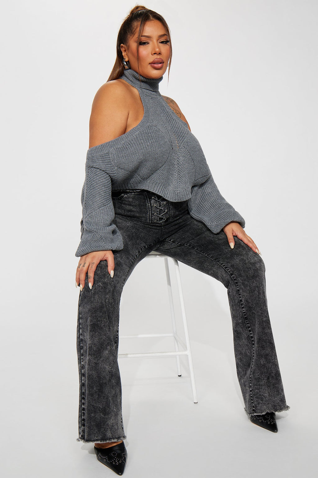 Karasi Cold Shoulder Sweater - Grey