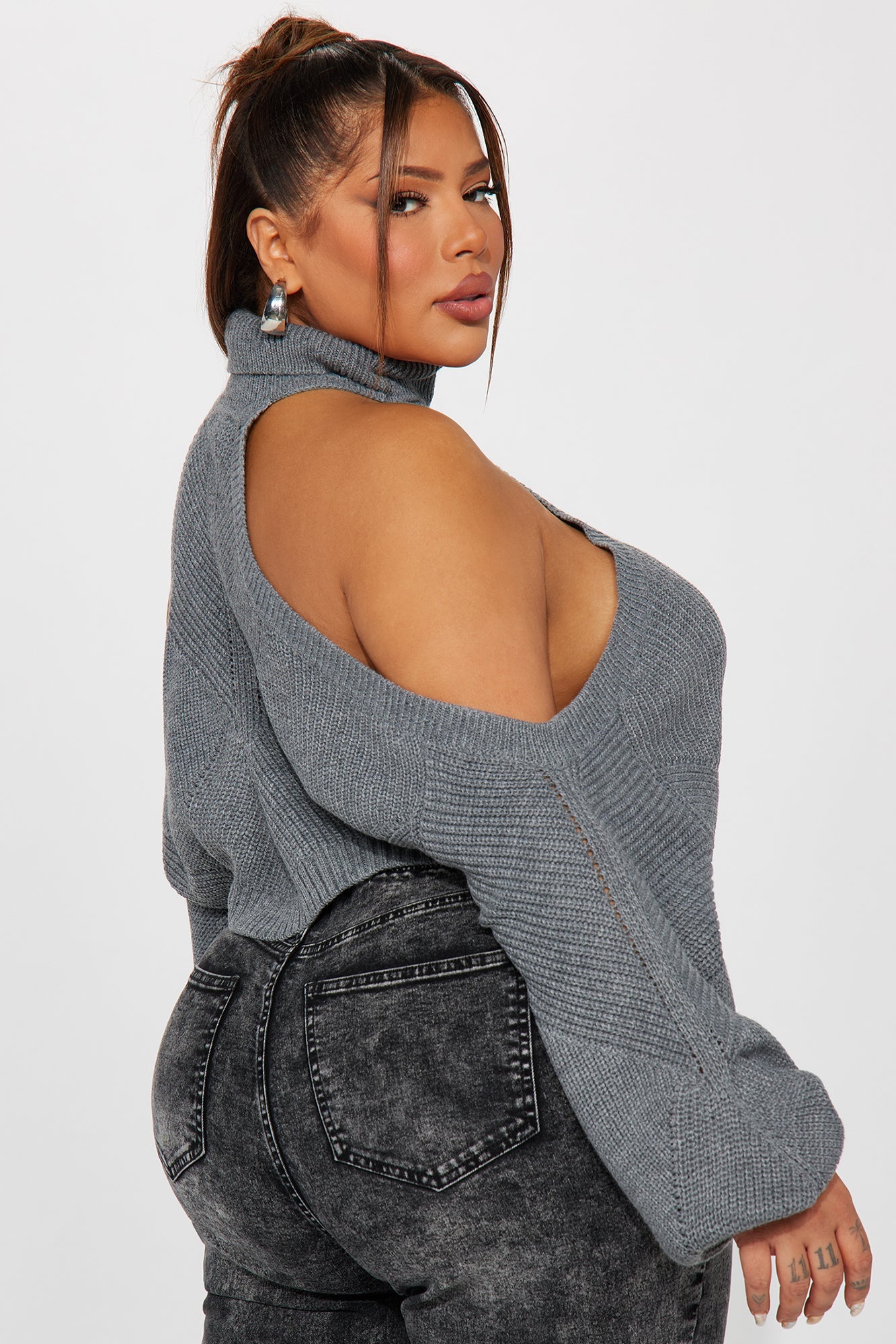 Karasi Cold Shoulder Sweater - Grey