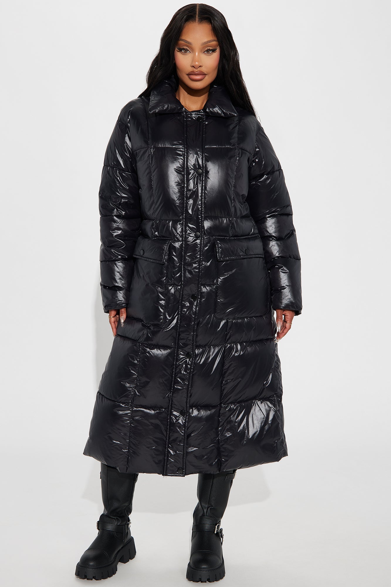 Caught You Looking Long Puffer - Black