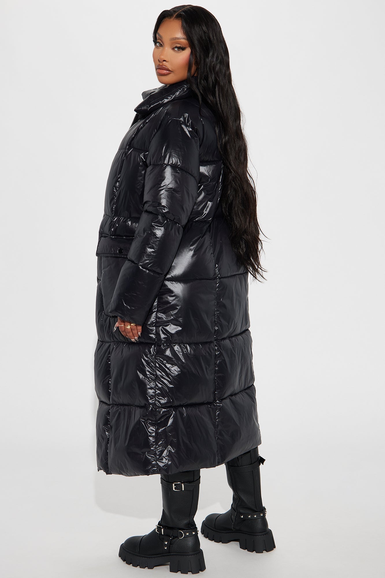 Caught You Looking Long Puffer - Black