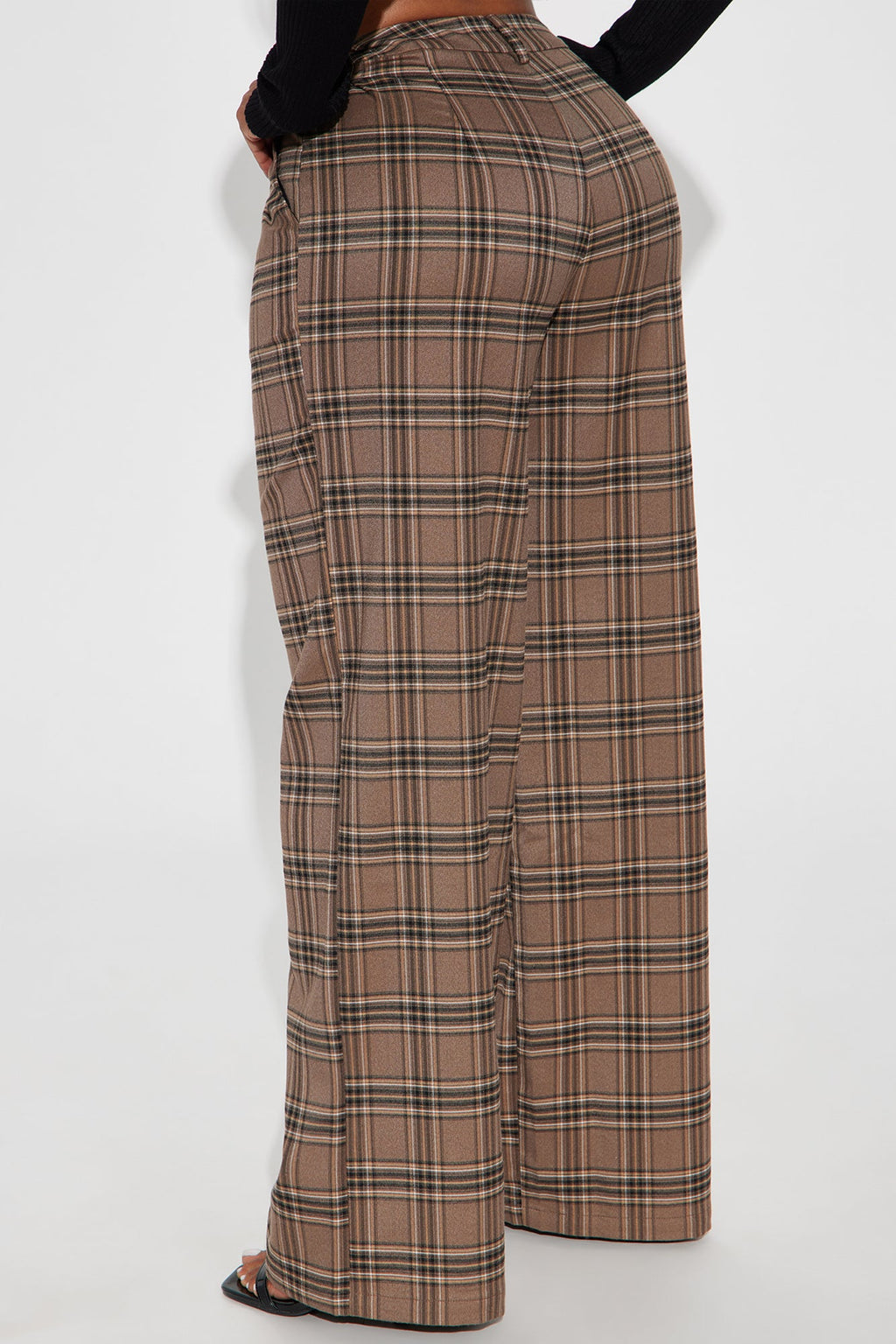 Alaiya Wide Leg Plaid Trouser - Brown/combo
