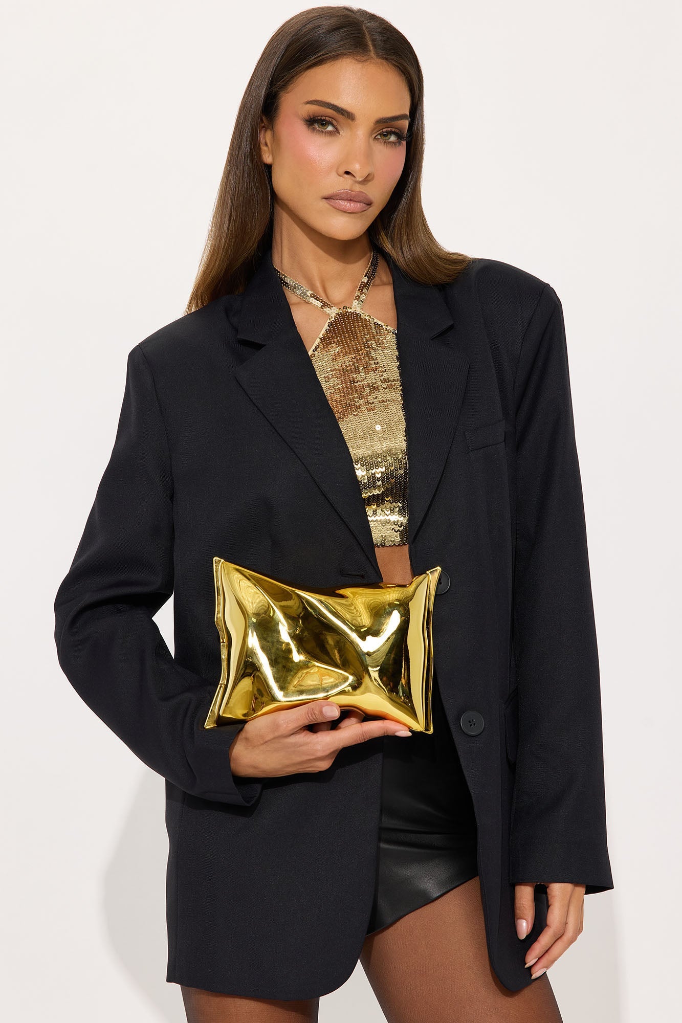Foil Fantasy Metal Clutch - Gold