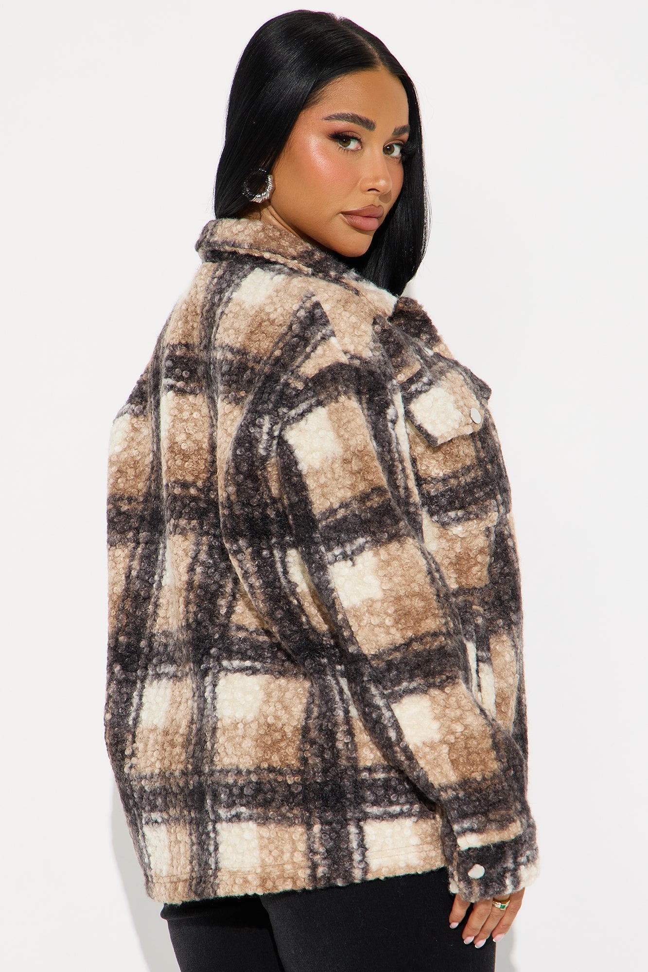 Campfire Nights Sherpa Plaid Shacket - Mocha/combo