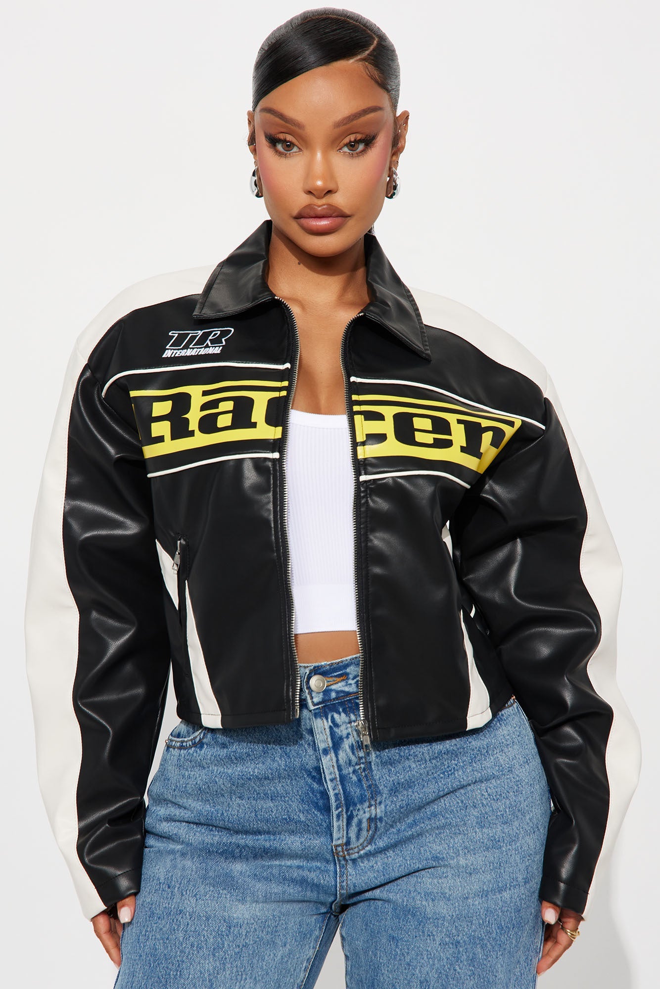 Midnight Drifter Faux Leather Moto Jacket - Black/combo